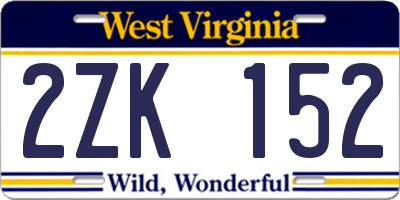 WV license plate 2ZK152