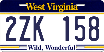 WV license plate 2ZK158