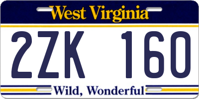 WV license plate 2ZK160