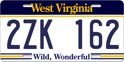 WV license plate 2ZK162