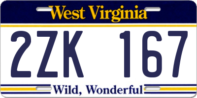 WV license plate 2ZK167
