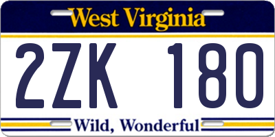 WV license plate 2ZK180