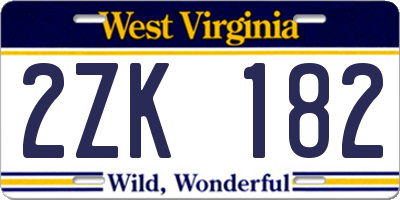 WV license plate 2ZK182