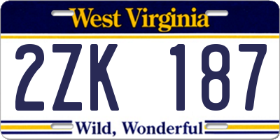 WV license plate 2ZK187