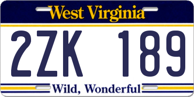 WV license plate 2ZK189