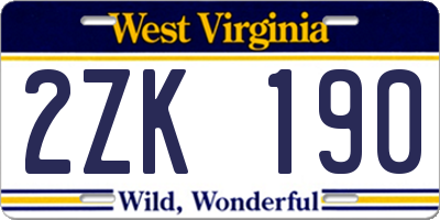 WV license plate 2ZK190