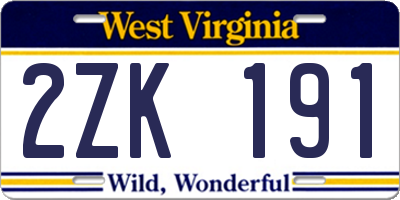 WV license plate 2ZK191