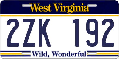 WV license plate 2ZK192