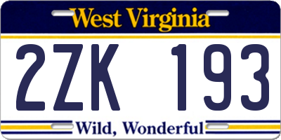 WV license plate 2ZK193