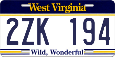 WV license plate 2ZK194