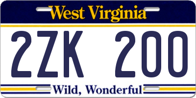 WV license plate 2ZK200