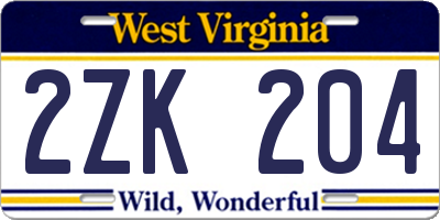 WV license plate 2ZK204