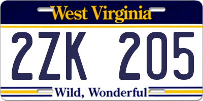 WV license plate 2ZK205