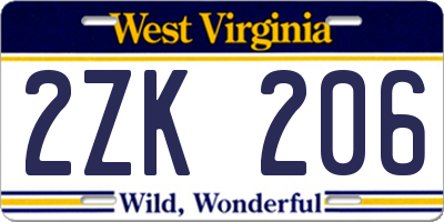 WV license plate 2ZK206