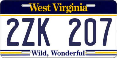 WV license plate 2ZK207