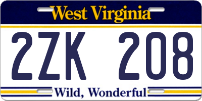 WV license plate 2ZK208