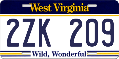 WV license plate 2ZK209
