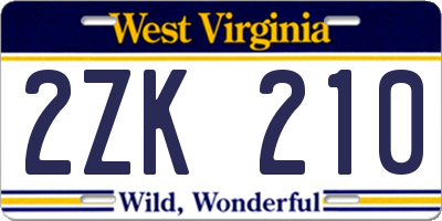 WV license plate 2ZK210