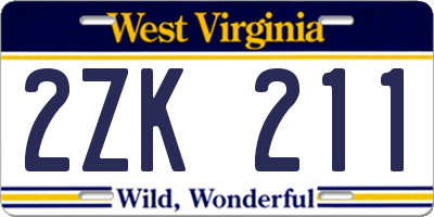 WV license plate 2ZK211