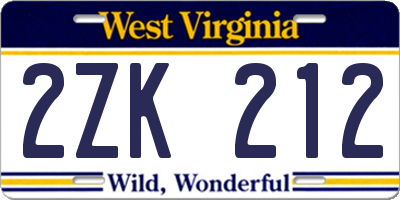 WV license plate 2ZK212