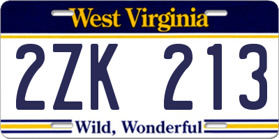 WV license plate 2ZK213