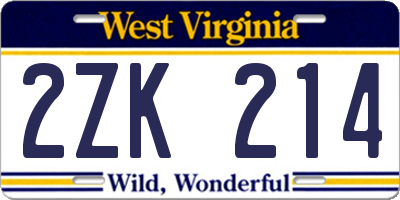 WV license plate 2ZK214