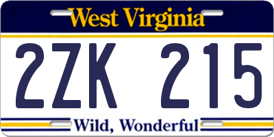 WV license plate 2ZK215