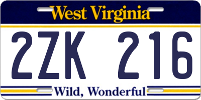 WV license plate 2ZK216