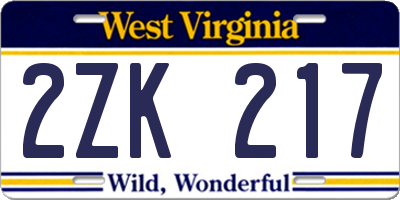 WV license plate 2ZK217