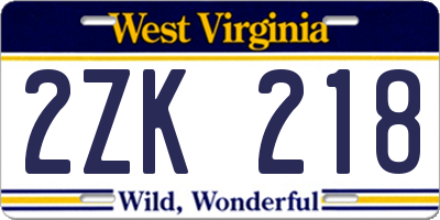 WV license plate 2ZK218