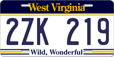 WV license plate 2ZK219
