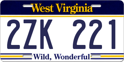 WV license plate 2ZK221