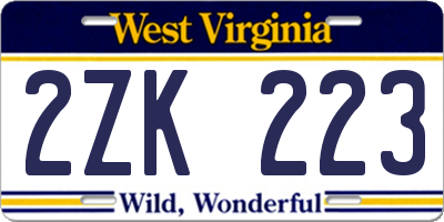 WV license plate 2ZK223