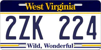 WV license plate 2ZK224