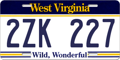 WV license plate 2ZK227