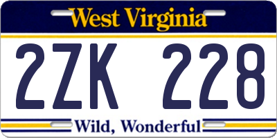 WV license plate 2ZK228