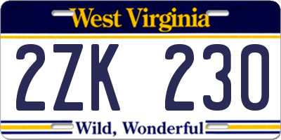 WV license plate 2ZK230