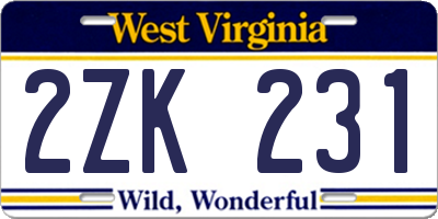 WV license plate 2ZK231