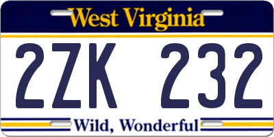 WV license plate 2ZK232