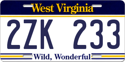 WV license plate 2ZK233