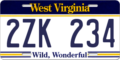 WV license plate 2ZK234