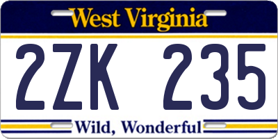 WV license plate 2ZK235