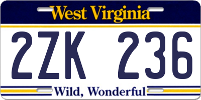 WV license plate 2ZK236