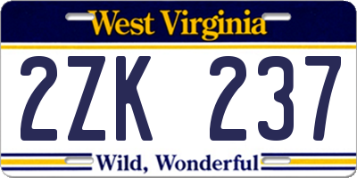 WV license plate 2ZK237