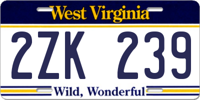 WV license plate 2ZK239