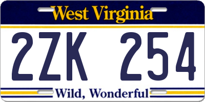 WV license plate 2ZK254