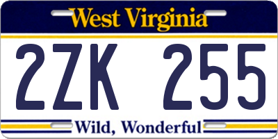 WV license plate 2ZK255