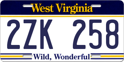 WV license plate 2ZK258