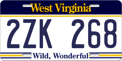 WV license plate 2ZK268