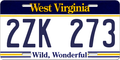 WV license plate 2ZK273